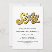 Gold Retro Script Black White 60th Birthday Party Einladung (Vorderseite)