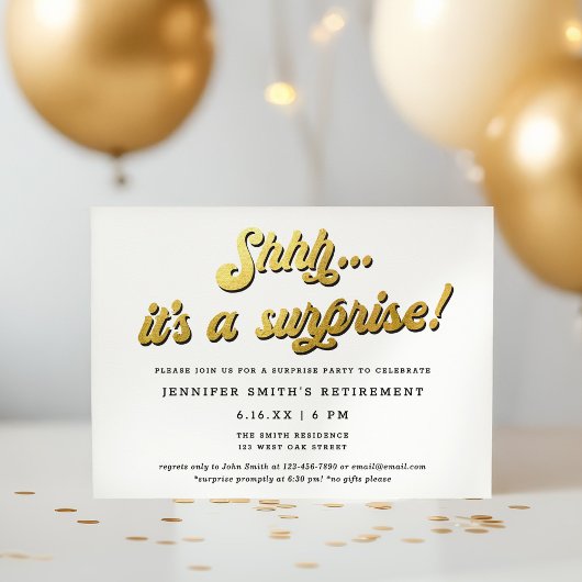 Gold Retro Script Surprise Retirement Party Einladung
