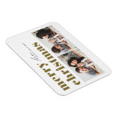 Gold Retro Typografie Frohe Weihnachten Zwei Foto Magnet (Rechte Seite)