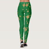 Gold Retro Weihnachtssterne auf Grün Leggings (Rückseite)