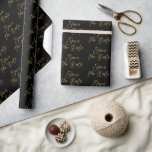 Gold-Rett-the-Date-Kalligrafie-Muster auf Schwarz Geschenkpapier<br><div class="desc">Whimsical Gold Skript Kalligrafie nahtlos Muster über einen schwarzen Hintergrund.</div>