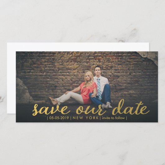 Gold Rette unsere Foto-Cards für Datumskripte Save The Date (Vorne/Hinten)
