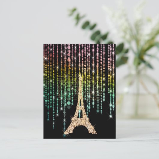 Gold Rhinestones Eiffel Tower Postkarte (Stehend Vorderseite)
