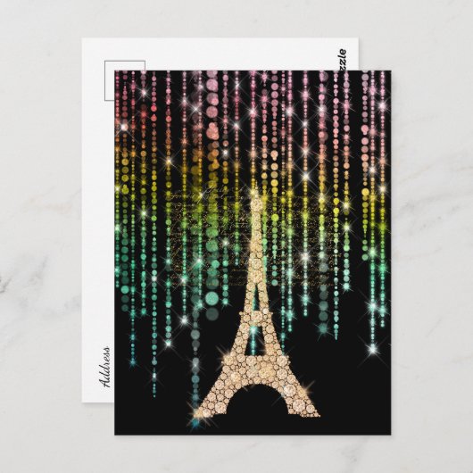 Gold Rhinestones Eiffel Tower Postkarte (Vorne/Hinten)