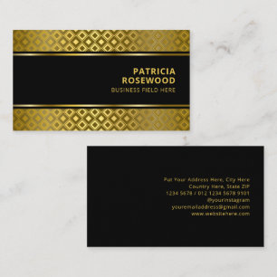 Gold Rhombus Pattern Black Bar Goldlinien Visitenkarte
