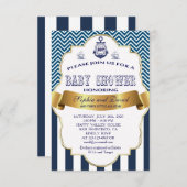 Gold Ribbon Blue Stripes Waves Anchor BABY SHOWER Einladung (Vorne/Hinten)