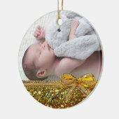 Gold Ribbon & Bow Baby Foto Ornament Keepake (Links)