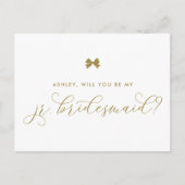 Gold Ribbon Bow wird meine Jr Bridesmaid Card sein Postkarte (Vorderseite)