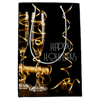 Gold Ribbon Champagner Frohe Feiertage Mittlere Geschenktüte