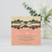 Gold Ribbon Damask Spitzen Korallenhochzeit Einlad Einladung (Stehend Vorderseite)