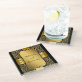 Gold Ribbon Gastgeschenk Hochzeit Glasuntersetzer (Schrägansicht)