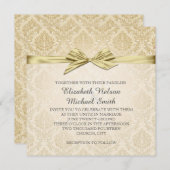 Gold Ribbon Gold Damask Hochzeitsempfang Einladung (Vorne/Hinten)