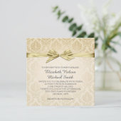 Gold Ribbon Gold Damask Hochzeitsempfang Einladung (Stehend Vorderseite)