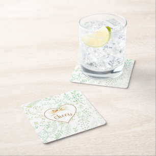 Gold Ribbon Minze Floral Joyful Weihnachtsfeiertag Rechteckiger Pappuntersetzer