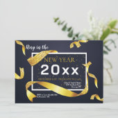 Gold Ribbon New Year Party Invitation Einladung (Stehend Vorderseite)
