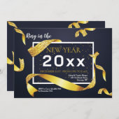 Gold Ribbon New Year Party Invitation Einladung (Vorne/Hinten)