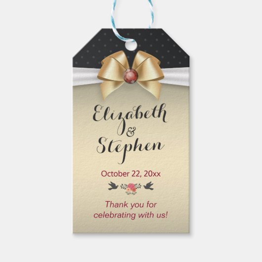 Gold Ribbon Red Diamond Wedding Vielen Dank für Ih Geschenkanhänger (Vorderseite)