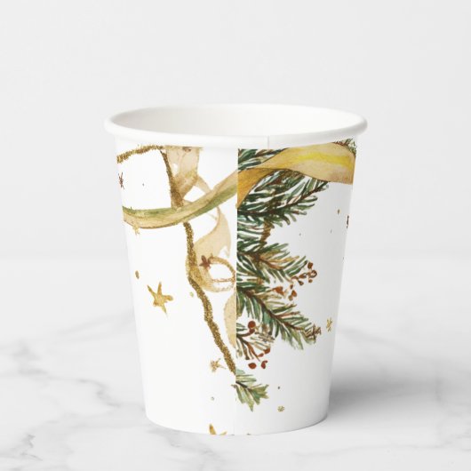 Gold Ribbon Rustikales Weihnachtsfest Party Pappbecher (Rechts)