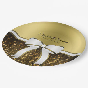 Gold Ribbon und Glitzern Elegante Glam Wedding Pappteller