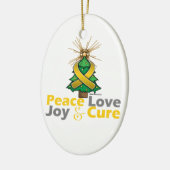 Gold Ribbon Weihnachten Frieden Liebe, Freude & He Keramikornament (Links)