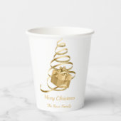 Gold Ribbon Weihnachtsbaum präsent Pappbecher (Vorderseite)