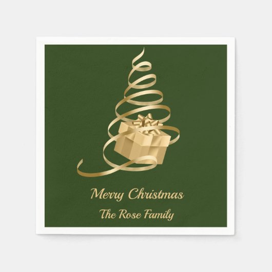Gold Ribbon Weihnachtsbaum präsent Serviette (Vorderseite)