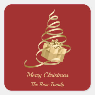 Gold Ribbon Weihnachtsbaum Present Sticker