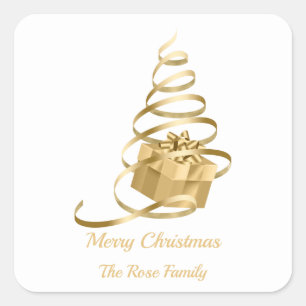 Gold Ribbon Weihnachtsbaum Present Sticker