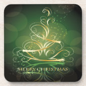 Gold Ribbon Weihnachtsbaum Set von Cork Untersetze Untersetzer (Vorderseite)