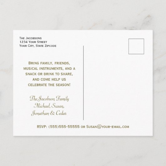 Gold Ribbon Weihnachtsbaumen Black Holiday Party Einladungspostkarte (Rückseite)