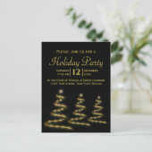 Gold Ribbon Weihnachtsbaumen Black Holiday Party Einladungspostkarte (Stehend Vorderseite)