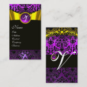GOLD RIBBON YELLOW BLACK LILA DAMASK MONOGRAMM VISITENKARTE (Vorne/Hinten)
