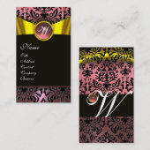 GOLD RIBBON YELLOW BLACK PINK DAMASK MONOGRAMM VISITENKARTE (Vorne/Hinten)