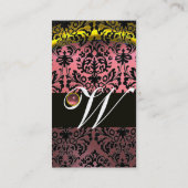 GOLD RIBBON YELLOW BLACK PINK DAMASK MONOGRAMM VISITENKARTE (Rückseite)