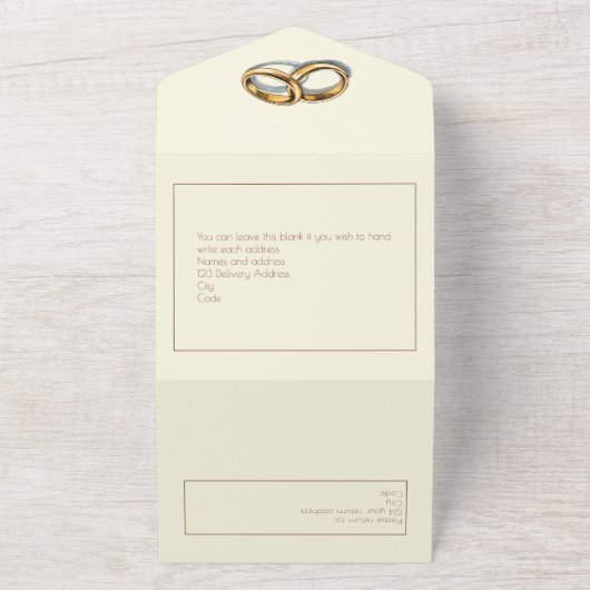 Gold Ringe Hochzeitseinladung und UAWG All In One Einladung (Außenbereich)