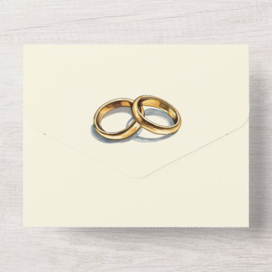 Gold Ringe Hochzeitseinladung und UAWG All In One Einladung (Rückseite)