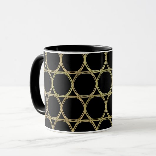 Gold Rings auf Black Modern Chic Tasse (Vorderseite Links)