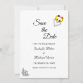 Gold Rings auf Schwarz-weißer Hochzeit Sichern Sie Karte (Vorderseite)