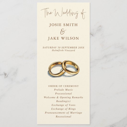 Gold Rings Elegante Hochzeit Programm (Vorderseite)