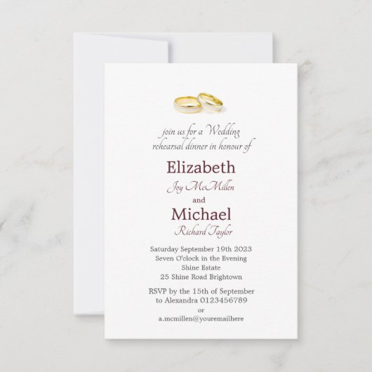 Gold Rings Elegantes Hochzeitessen Probe Dinner Einladung (Vorderseite)
