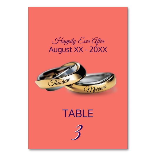 Gold Rings Monogram Coral Tischnummer (Rückseite)