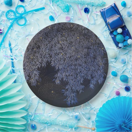 Gold Ripples Blaue Blätter, faszinierend barbeque Pappteller (Party)