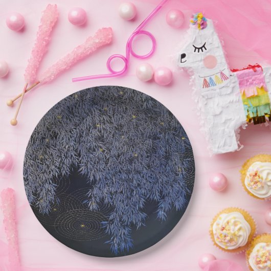 Gold Ripples Blaue Blätter, faszinierend barbeque Pappteller (Party)