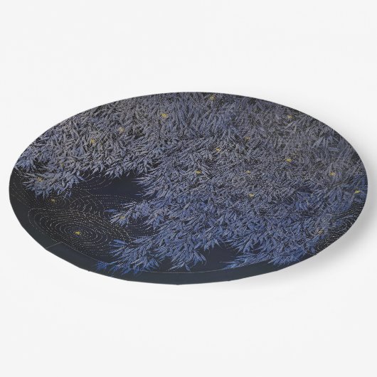 Gold Ripples Blaue Blätter, faszinierend barbeque Pappteller (Schrägansicht)