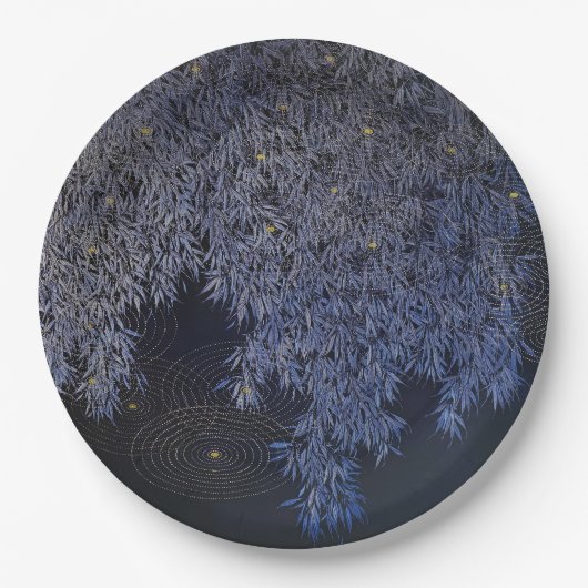 Gold Ripples Blaue Blätter, faszinierend barbeque Pappteller (Vorderseite)