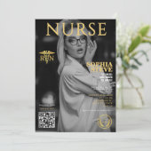 Gold RN Pflege Magazin Foto Abschluss qr Code Einladung (Stehend Vorderseite)