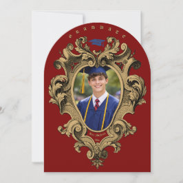 Gold Rococo Cartouche Photo Template Graduation Einladung