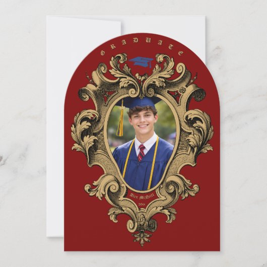 Gold Rococo Cartouche Photo Template Graduation Einladung (Vorderseite)