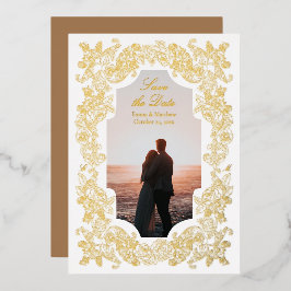 Gold Rokoko Foto Save the Date Folieneinladung