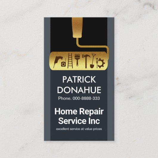 Gold Roller Brush Handyman Tools Visitenkarte (Vorderseite)